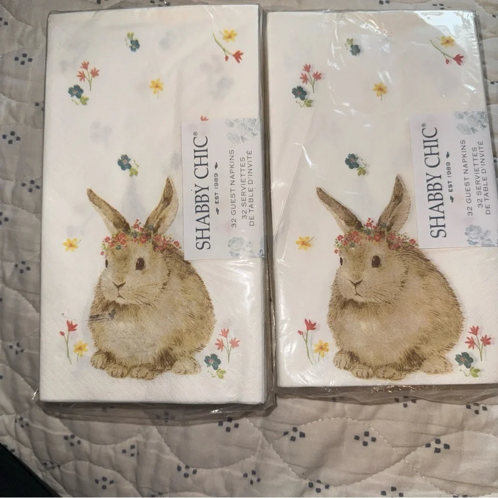 New Sealed Shabby Chic Bunny Guest Dinner  Paper Napkins Set Of 2 -32 Each